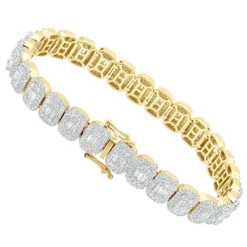 Diamond Bracelet For Women 14K Yellow Gold 8Ct Round And Baguette Diamonds