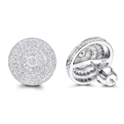 Large Diamond Circle Earrings Studs In Sterling Silver 0.22ct