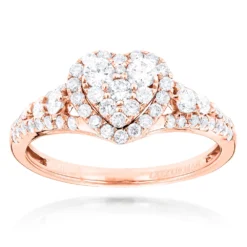 Heart Shaped Diamod Engagement Ring 14K White Gold 1 Carat Cluster Diamonds -Outlet Radiant Bijou Store diamond cluster heart engagement ring in 14k gold 1ct g h vs si diamonds ro