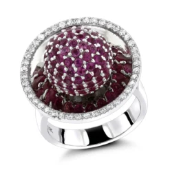 14K White Gold Diamond & Pink Sapphire Cocktail Ring For Women 3.25