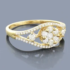 Diamond Flower Engagement Ring 14K Yellow Gold 0.67ct