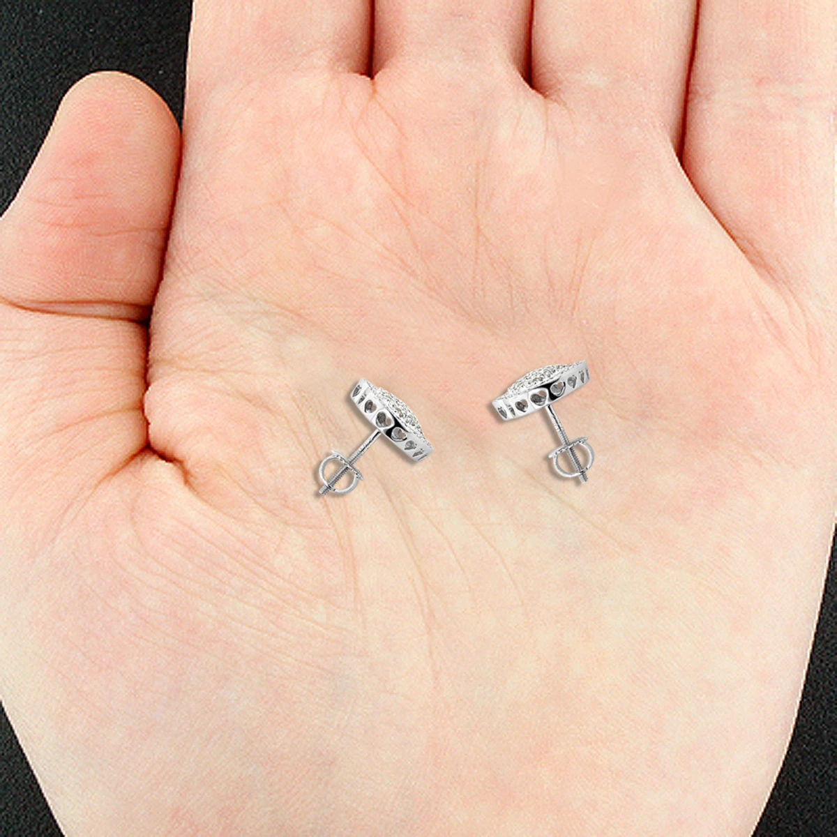 Diamond Heart Earrings Studs: 10K White Gold Pave Diamonds 0.5ct 5 Diamond Heart Earrings Studs: 10K White Gold Pave Diamonds 0.5ct - Image 3