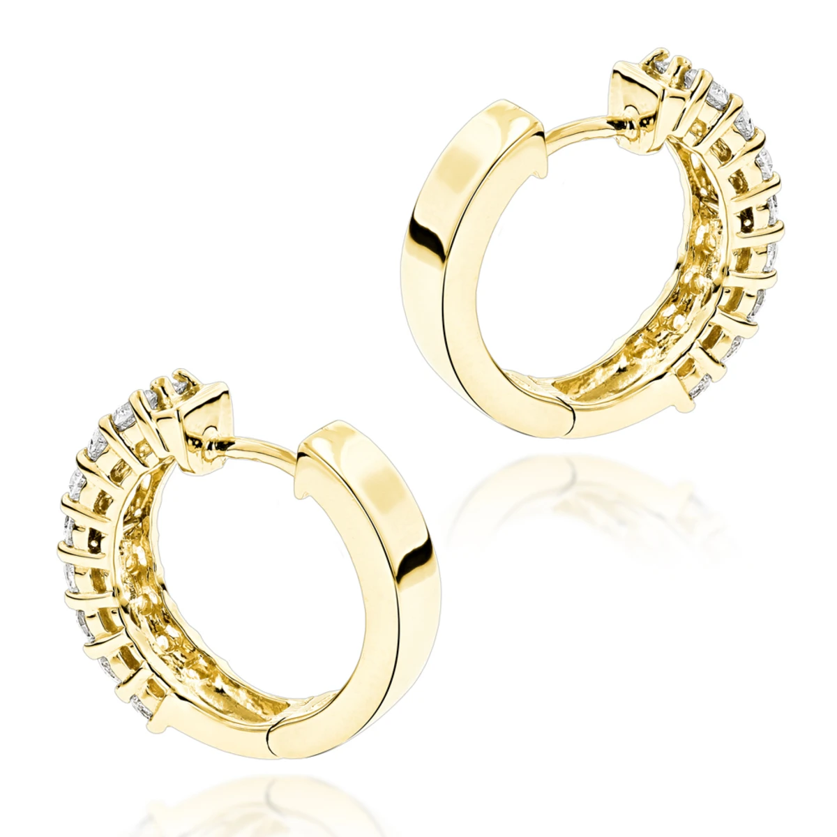 Diamond Hoop Earrings 14K Yellow Gold 1.73ct 6 Diamond Hoop Earrings 14K Yellow Gold 1.73ct - Image 4
