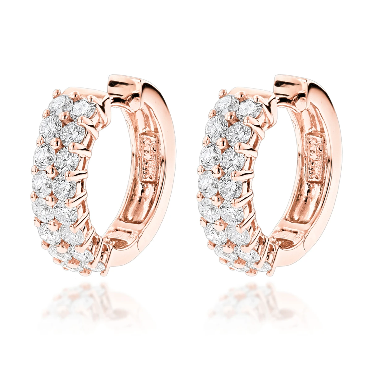 Diamond Hoop Earrings 14K Yellow Gold 1.73ct 5 Diamond Hoop Earrings 14K Yellow Gold 1.73ct - Image 3