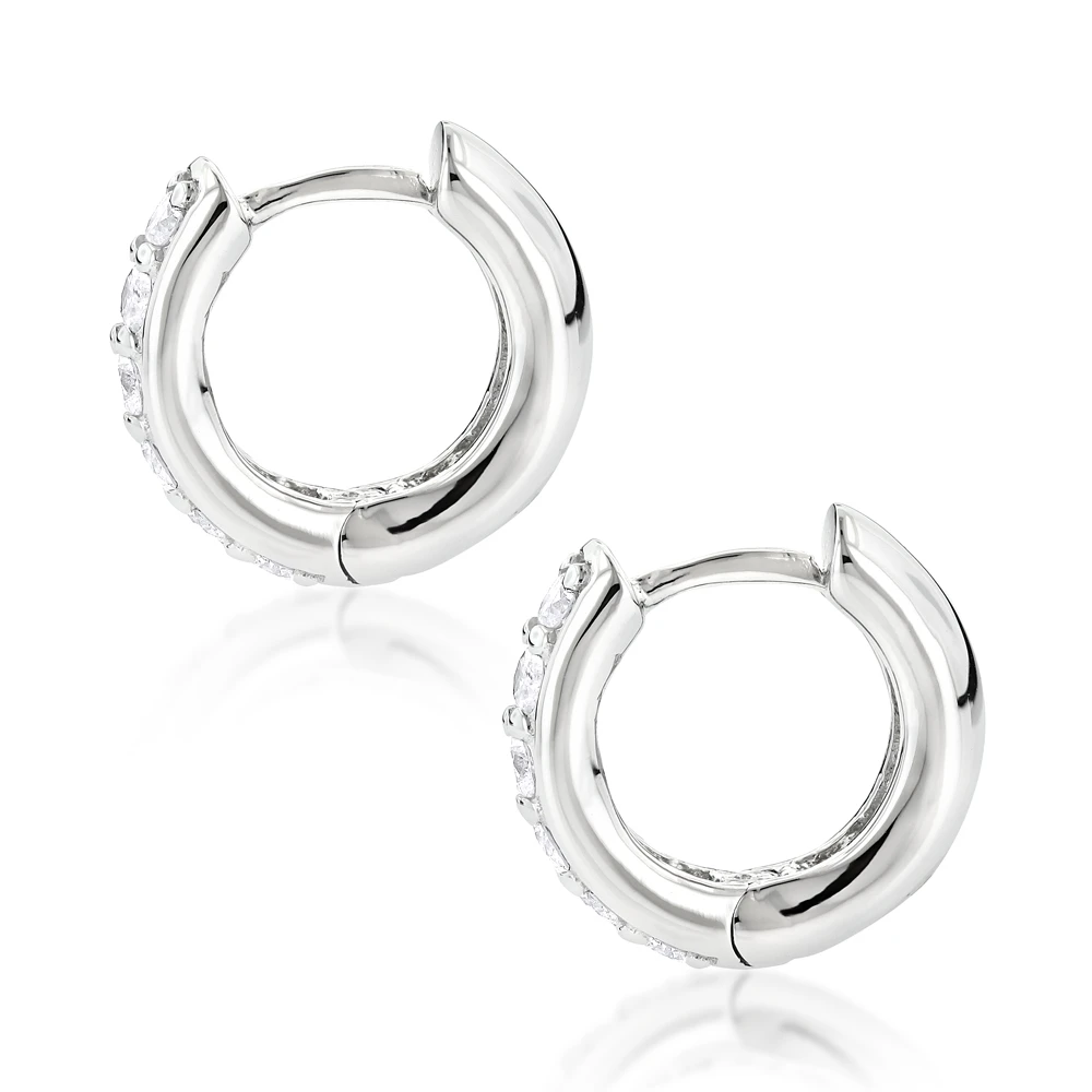 14K Gold Small Diamond Hoop Earrings Huggies 1/2ct 6 14K Gold Small Diamond Hoop Earrings Huggies 1/2ct - Image 4