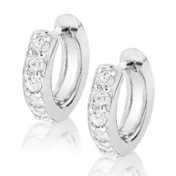 14K Gold Small Diamond Hoop Earrings Huggies 1/2ct