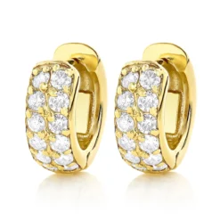 Diamond Hoop Earrings 14K Yellow Gold 1 Carat Diamond Huggie Earrings