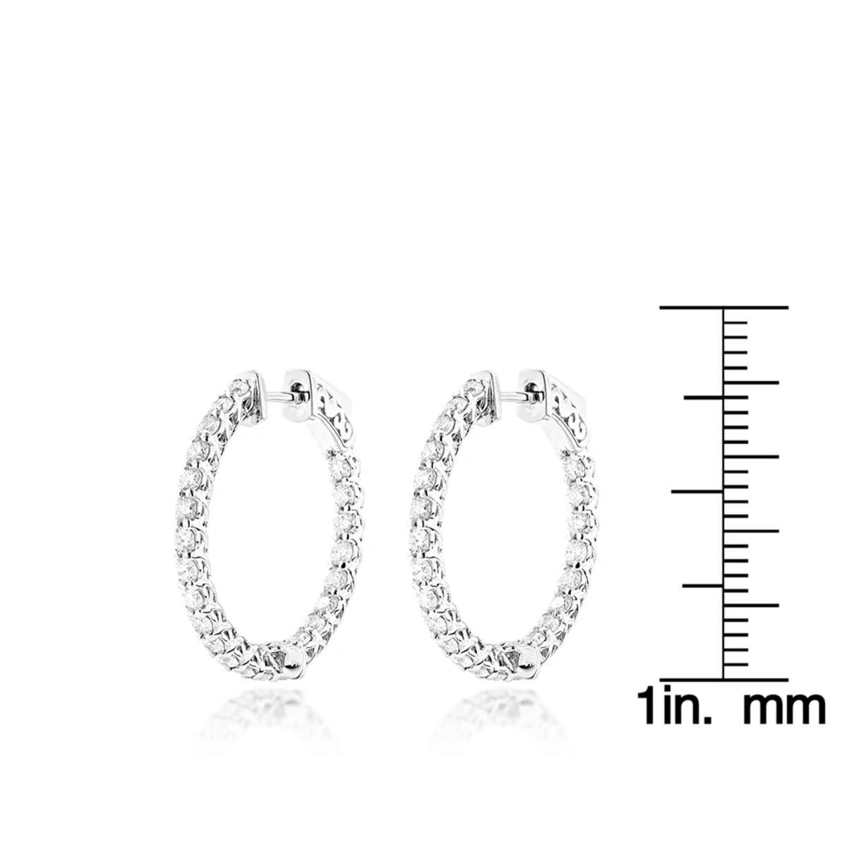 Diamond Hoops 14K White Gold Diamond Hoop Earrings Inside Out 1.87 8 Diamond Hoops 14K White Gold Diamond Hoop Earrings Inside Out 1.87 - Image 6