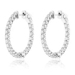 Diamond Hoops 14K White Gold Diamond Hoop Earrings Inside Out 1.87