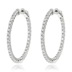 Diamond Hoops 14K White Gold Diamond Hoop Earrings Inside Out 3.5ct