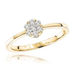 Engagement 14K Yellow Gold Cluster Diamond Promise Ring 22CT