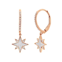 Drop Earrings Solid 14K White Gold Genuine Diamond Star Earrings Dangles For Women -Outlet Radiant Bijou Store drop earrings solid 14k gold genuine diamond star earrings dangles for women 000890 ro