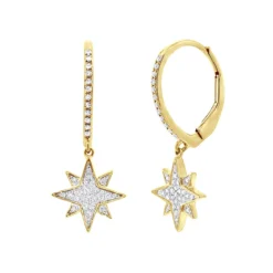 Drop Earrings Solid 14K White Gold Genuine Diamond Star Earrings Dangles For Women -Outlet Radiant Bijou Store drop earrings solid 14k gold genuine diamond star earrings dangles for women 000890 ye