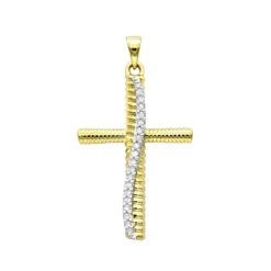 Fancy 14K Yellow Gold Diamond Cross Pendant For Women 0.15ct By Luxurman