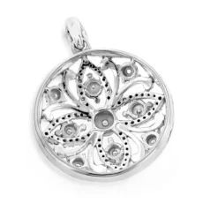 Ladies Diamond Medallion Flower Pendant 0.12ct 10K White Gold -Outlet Radiant Bijou Store flower jewelry ladies diamond medallion pendant 012ct 10k backwh