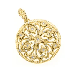 Ladies Diamond Medallion Flower Pendant 0.12ct 10K White Gold -Outlet Radiant Bijou Store flower jewelry ladies diamond medallion pendant 012ct 10k ye