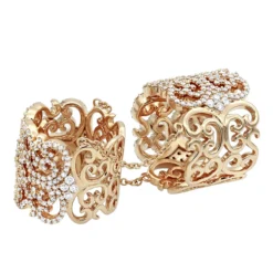 Unique Full Finger Articulated Chain Linked Diamond Double Ring For Women 14K Rose Gold -Outlet Radiant Bijou Store full finger articulated chain linked diamond double ring for women 14k gold backro