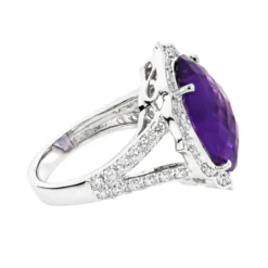 14K White Gold Diamond Purple Amethyst Cocktail Ring 0.9 Ct -Outlet Radiant Bijou Store gemstone cocktail rings 14k white gold diamond purple amethyst ring 075ct backwh