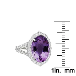 14K White Gold Diamond Purple Amethyst Cocktail Ring 0.9 Ct -Outlet Radiant Bijou Store gemstone cocktail rings 14k white gold diamond purple amethyst ring 075ct rulerwh