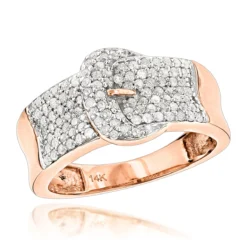 14K Yellow Gold Buckle Ring With Diamonds 0.8ct For Women -Outlet Radiant Bijou Store gold buckle ring with diamonds 14k 1ct womens jewelry p 50292 ro