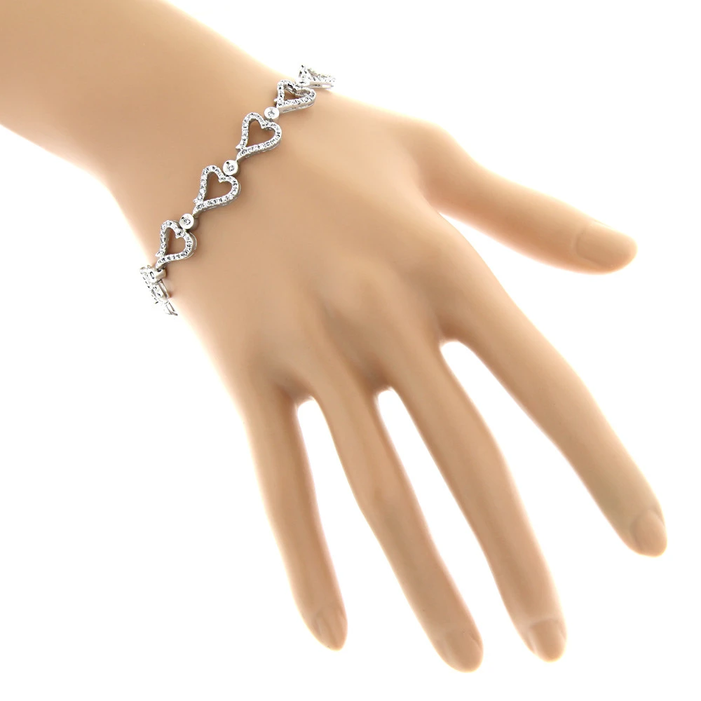 Gold Diamond Heart Bracelet 14K White Gold 3.26ct 7 Gold Diamond Heart Bracelet 14K White Gold 3.26ct - Image 5