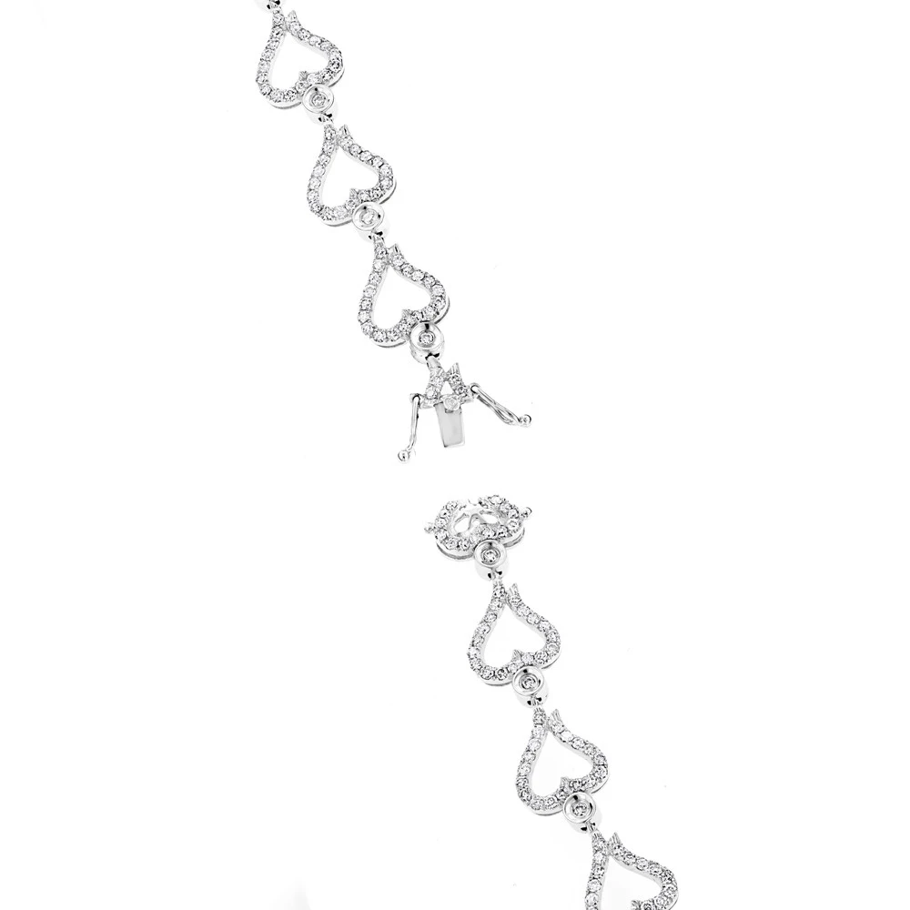 Gold Diamond Heart Bracelet 14K White Gold 3.26ct 3 Gold Diamond Heart Bracelet 14K White Gold 3.26ct