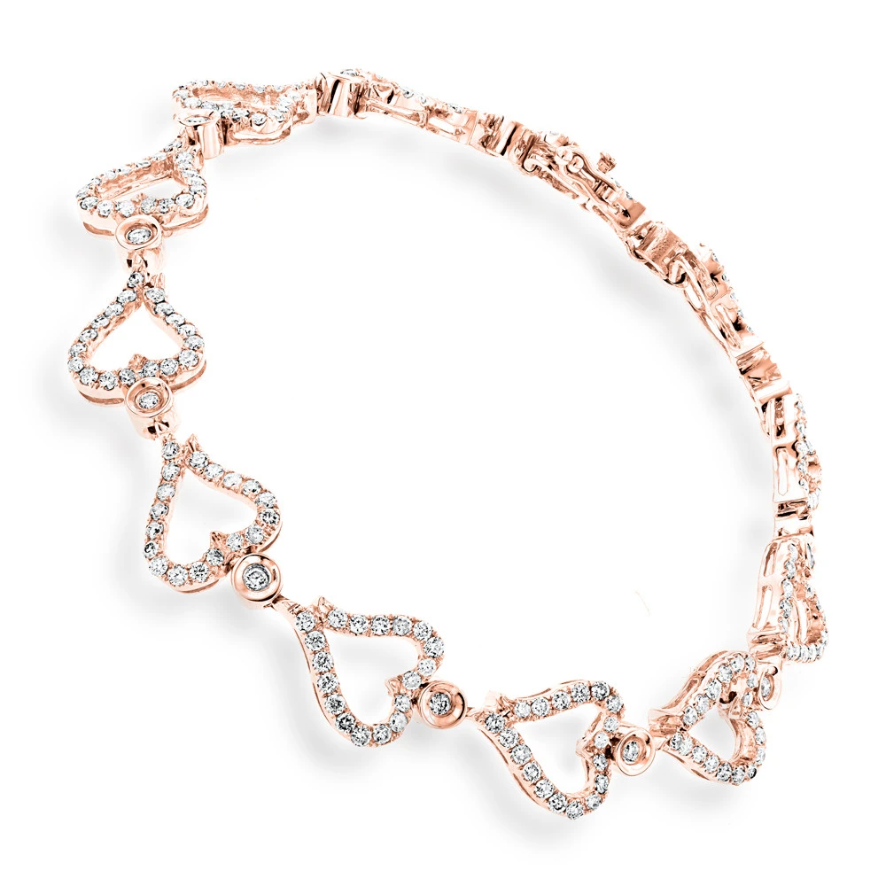 Gold Diamond Heart Bracelet 14K White Gold 3.26ct 6 Gold Diamond Heart Bracelet 14K White Gold 3.26ct - Image 4
