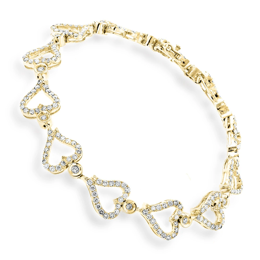 Gold Diamond Heart Bracelet 14K White Gold 3.26ct 5 Gold Diamond Heart Bracelet 14K White Gold 3.26ct - Image 3