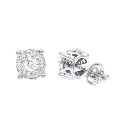 Halo 14K White Gold Cluster Diamond Earrings Studs For Men Or Women 3/4ct