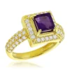 Halo Amethyst Diamond Engagement Ring 0.68ct 14K Yellow Gold Gemstone Ring -Outlet Radiant Bijou Store halo amethyst diamond engagement ring 068ct 14k gold gemstone ring 1