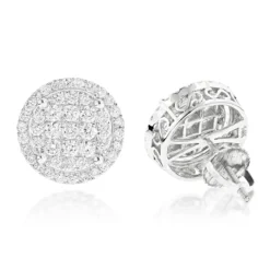 Halo Diamond Cluster Earrings Studs 1.61ct 14K White Gold