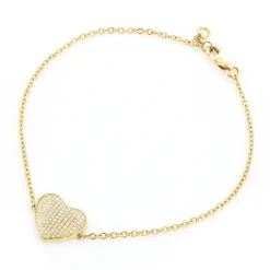 Women's 10K Yellow Gold Diamond Heart Bracelet 1/5ct