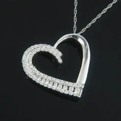 14K White Gold Designer Diamond Heart Pendant 0.56ct