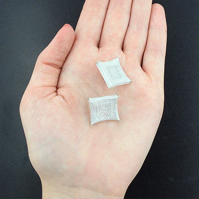 Hip Hop Large Diamond Stud Earrings 0.45ct Silver 4 Hip Hop Large Diamond Stud Earrings 0.45ct Silver - Image 2