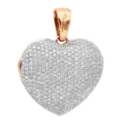 Iced Out Ladies Big Pave Diamond Heart Locket Pendant W Picture 14K Yellow Gold -Outlet Radiant Bijou Store iced out ladies big pave diamond heart locket pendant w picture solid 14k gold 100495 back rose