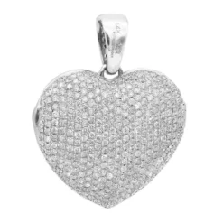 Iced Out Ladies Big Pave Diamond Heart Locket Pendant W Picture 14K Yellow Gold -Outlet Radiant Bijou Store iced out ladies big pave diamond heart locket pendant w picture solid 14k gold 100495 back white