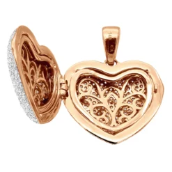 Iced Out Ladies Big Pave Diamond Heart Locket Pendant W Picture 14K Yellow Gold -Outlet Radiant Bijou Store iced out ladies big pave diamond heart locket pendant w picture solid 14k gold 100495 box rose