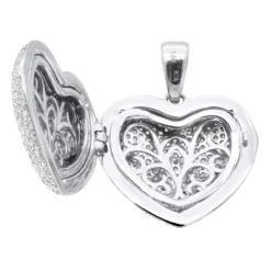 Iced Out Ladies Big Pave Diamond Heart Locket Pendant W Picture 14K Yellow Gold -Outlet Radiant Bijou Store iced out ladies big pave diamond heart locket pendant w picture solid 14k gold 100495 box white