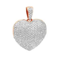 Iced Out Ladies Big Pave Diamond Heart Locket Pendant W Picture 14K Yellow Gold -Outlet Radiant Bijou Store iced out ladies big pave diamond heart locket pendant w picture solid 14k gold 100495 rose