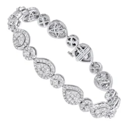 In Line 14K White Gold Unique Round Diamond Drop Bracelet For Women 7 Carat