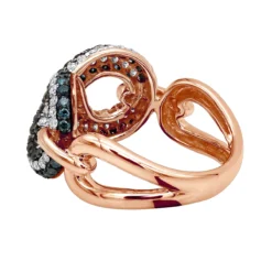 Unique Ladies White Blue Black Diamonds Infinity Sign Cocktail 14K White Gold -Outlet Radiant Bijou Store infinity sign white black blue diamond cocktail ring for women in 14k gold 100481 back rose