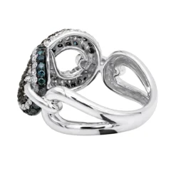 Unique Ladies White Blue Black Diamonds Infinity Sign Cocktail 14K White Gold -Outlet Radiant Bijou Store infinity sign white black blue diamond cocktail ring for women in 14k gold 100481 back white