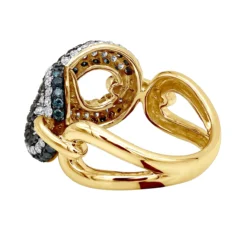 Unique Ladies White Blue Black Diamonds Infinity Sign Cocktail 14K White Gold -Outlet Radiant Bijou Store infinity sign white black blue diamond cocktail ring for women in 14k gold 100481 back yellow