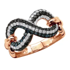 Unique Ladies White Blue Black Diamonds Infinity Sign Cocktail 14K White Gold -Outlet Radiant Bijou Store infinity sign white black blue diamond cocktail ring for women in 14k gold 100481 rose