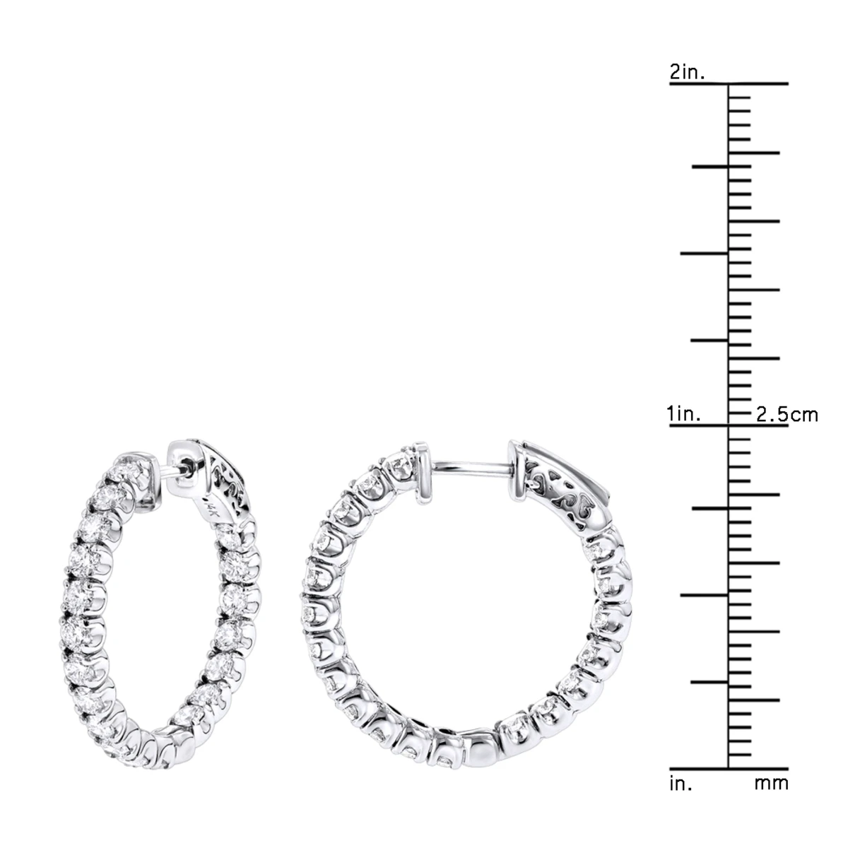 1 Inch Inside Out Classic Diamond Hoop Earrings 2.75ct 14K White Gold G-H VS-SI 7 1 Inch Inside Out Classic Diamond Hoop Earrings 2.75ct 14K White Gold G-H VS-SI - Image 5