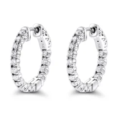 Inside Out Diamond Hoop Earrings Small 14K White Gold 1.5ct By Luxurman