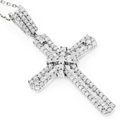 Intricate 14K White Gold Designer Diamond Cross Pendant For Women 1.48ct