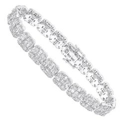 14K White Gold Baguette And Round Diamond Tennis Bracelet For Men & Women 14CT