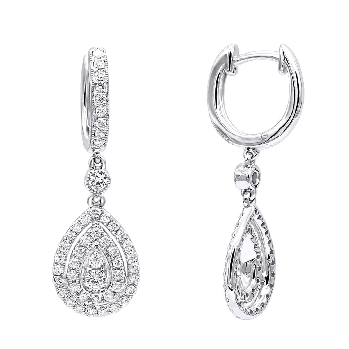 14K White Gold Diamond Dangle Drop Earrings For Women By Luxurman 1.2ct 3 14K White Gold Diamond Dangle Drop Earrings For Women By Luxurman 1.2ct