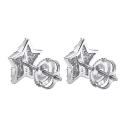 14K White Gold Fully Iced Out Pave Diamond Star Earrings Studs 0.25CT By Luxurman -Outlet Radiant Bijou Store jewelry 14k gold fully iced out pave diamond star earrings studs 025ct by luxurman backwh